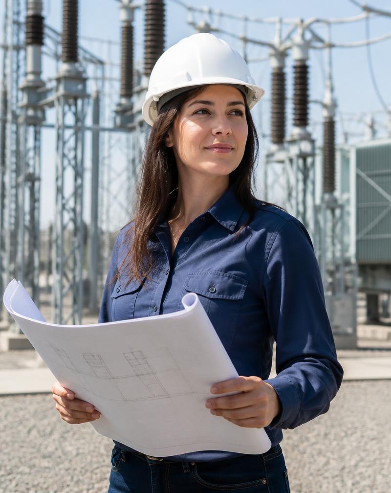 Engenheira da ENGE ENERGY em subestação